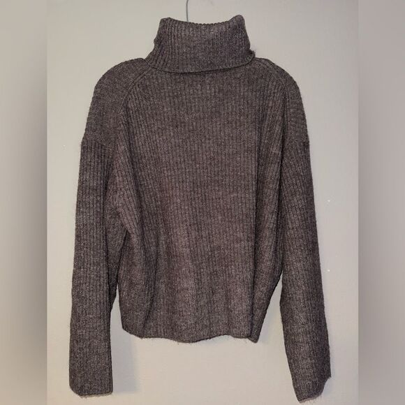 H&M Dark Brown Ribbed Turtleneck Wool Acrylic Blend Sweater Medium #720 - Picture 3 of 5